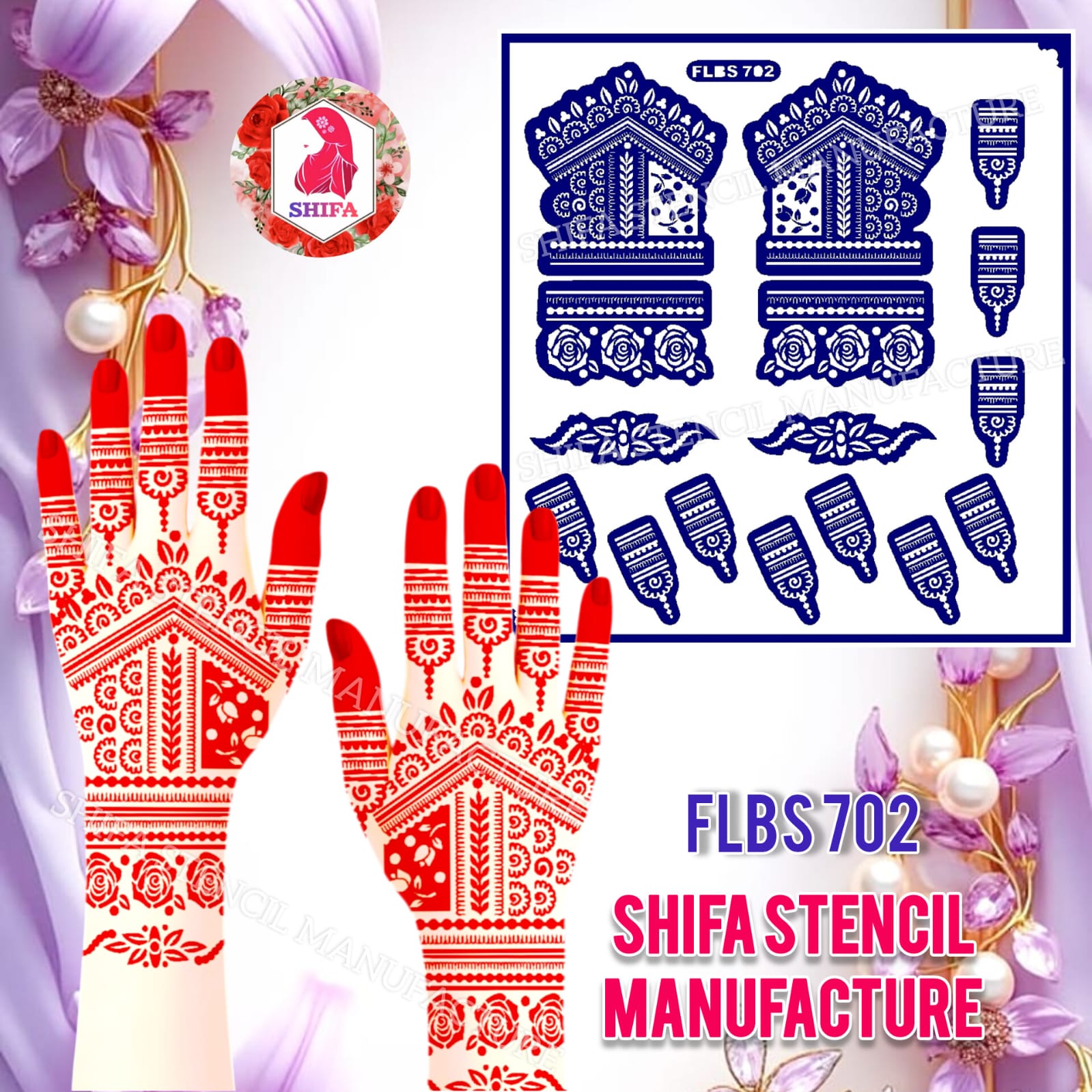 FLBS 702 Royal Heritage Grid Sticker Overview Henna Stencil - Shifa Stencil